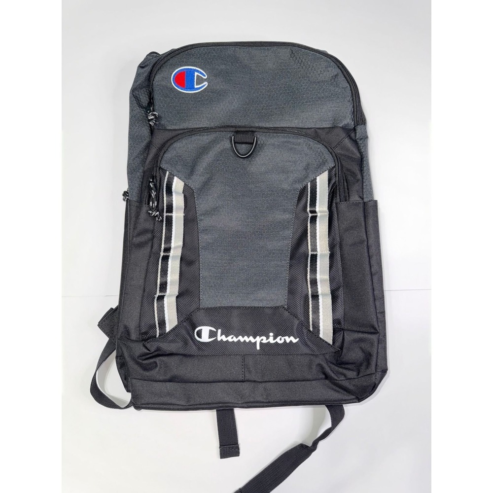 Champion Backpack Black Gray Honeycomb Ripstop Athletic School Gym Bag Unisex